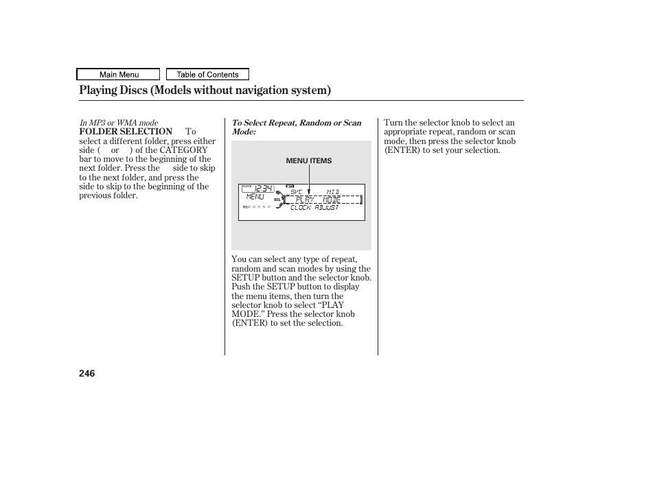 Playing discs (models without navigation system) | Acura 2010 TL User Manual | Page 249 / 612