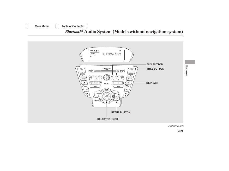 Audio system (models without navigation system), Bluetooth, 2010 tl | Acura 2010 TL User Manual | Page 272 / 612