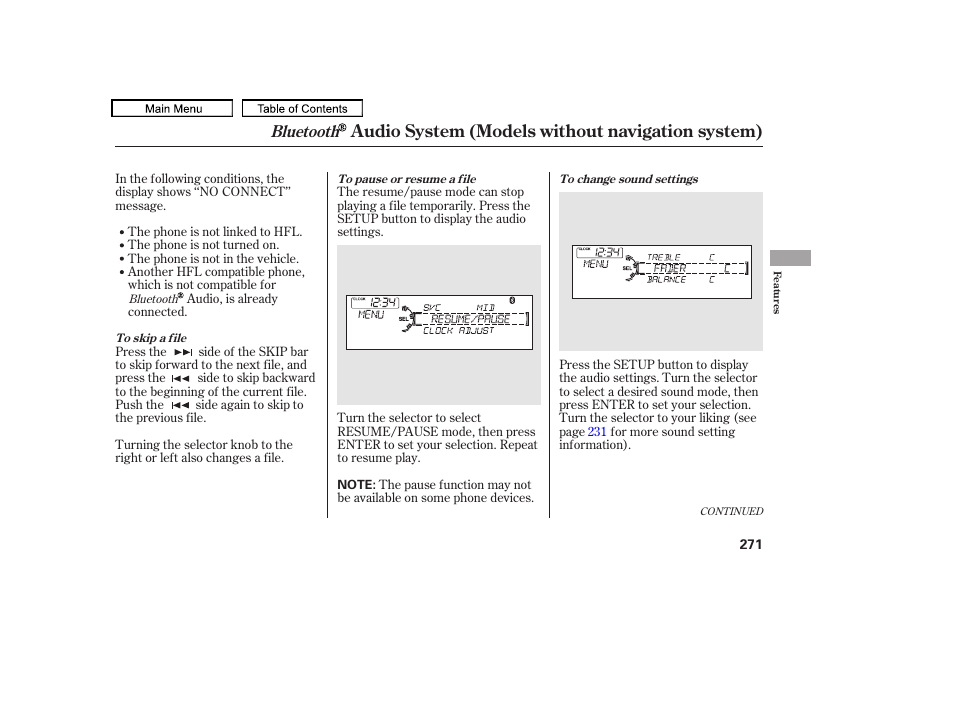 Audio system (models without navigation system), Bluetooth | Acura 2010 TL User Manual | Page 274 / 612