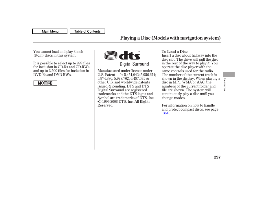 Playing a disc (models with navigation system) | Acura 2010 TL User Manual | Page 300 / 612