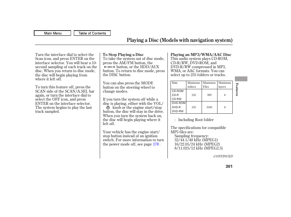 Playing a disc (models with navigation system), 2010 tl | Acura 2010 TL User Manual | Page 304 / 612