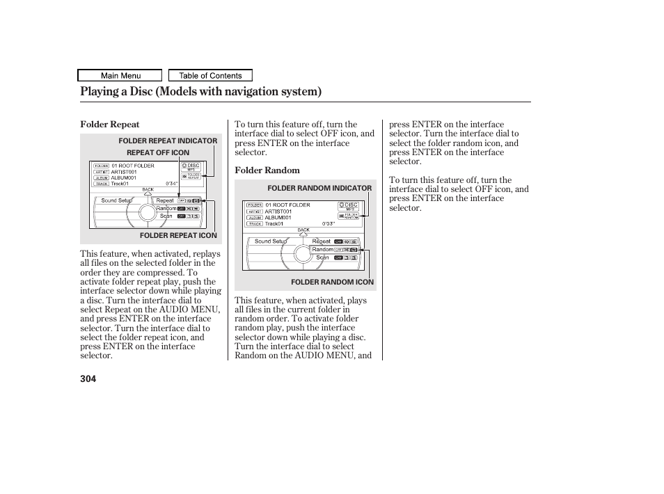 Playing a disc (models with navigation system) | Acura 2010 TL User Manual | Page 307 / 612