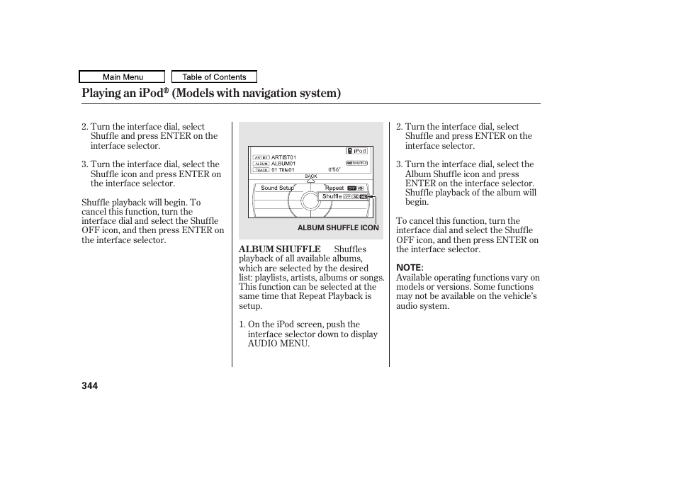 Playing an ipod (models with navigation system) | Acura 2010 TL User Manual | Page 347 / 612