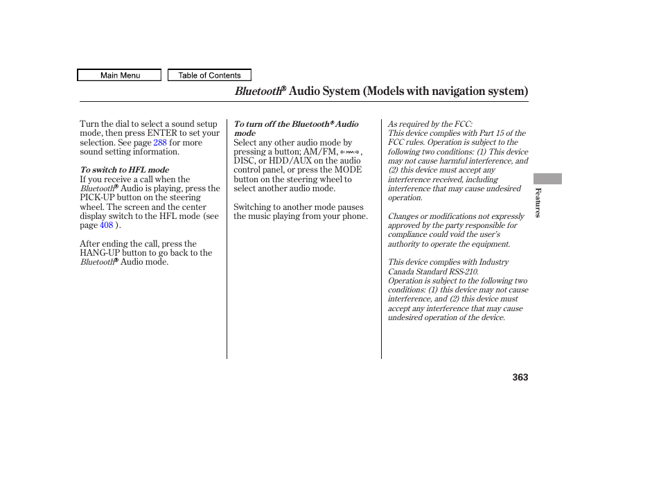 Audio system (models with navigation system), Bluetooth | Acura 2010 TL User Manual | Page 366 / 612
