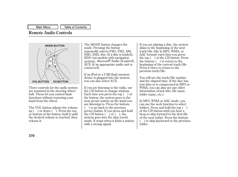 Remote audio controls | Acura 2010 TL User Manual | Page 373 / 612