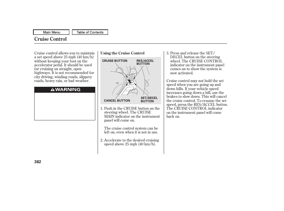 Cruise control | Acura 2010 TL User Manual | Page 385 / 612