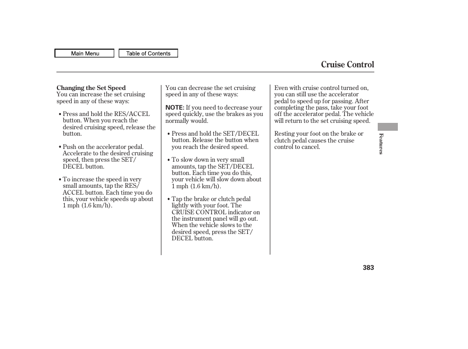 Cruise control | Acura 2010 TL User Manual | Page 386 / 612