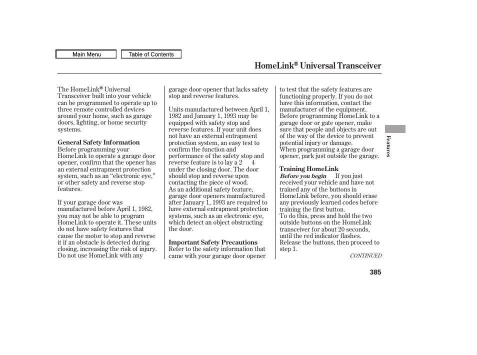 Homelink universal transceiver | Acura 2010 TL User Manual | Page 388 / 612