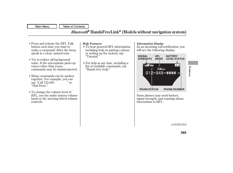 Handsfreelink (models without navigation system), Bluetooth | Acura 2010 TL User Manual | Page 392 / 612