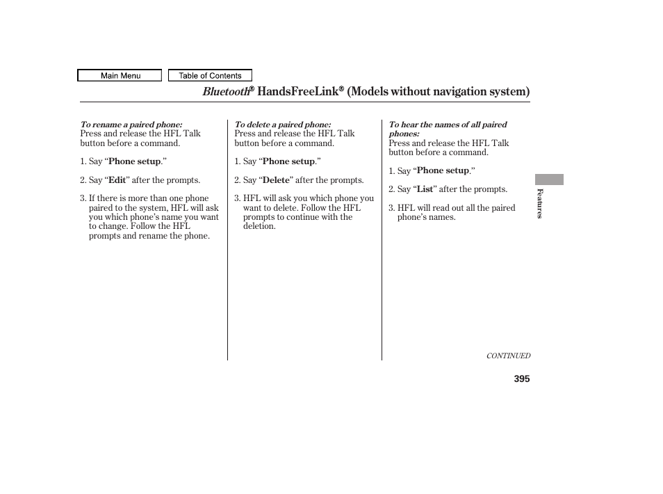 Handsfreelink (models without navigation system), Bluetooth | Acura 2010 TL User Manual | Page 398 / 612
