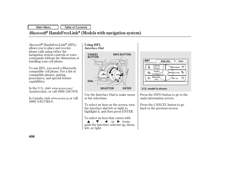 Handsfreelink (models with navigation system), Bluetooth | Acura 2010 TL User Manual | Page 409 / 612