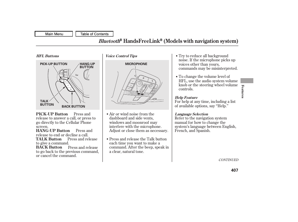 Handsfreelink (models with navigation system), Bluetooth | Acura 2010 TL User Manual | Page 410 / 612