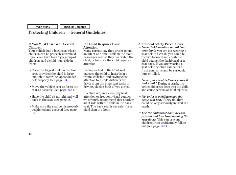 Protecting children general guidelines | Acura 2010 TL User Manual | Page 43 / 612