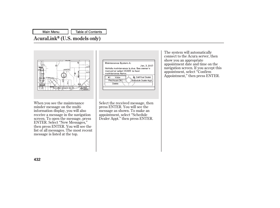 Acuralink (u.s. models only) | Acura 2010 TL User Manual | Page 435 / 612