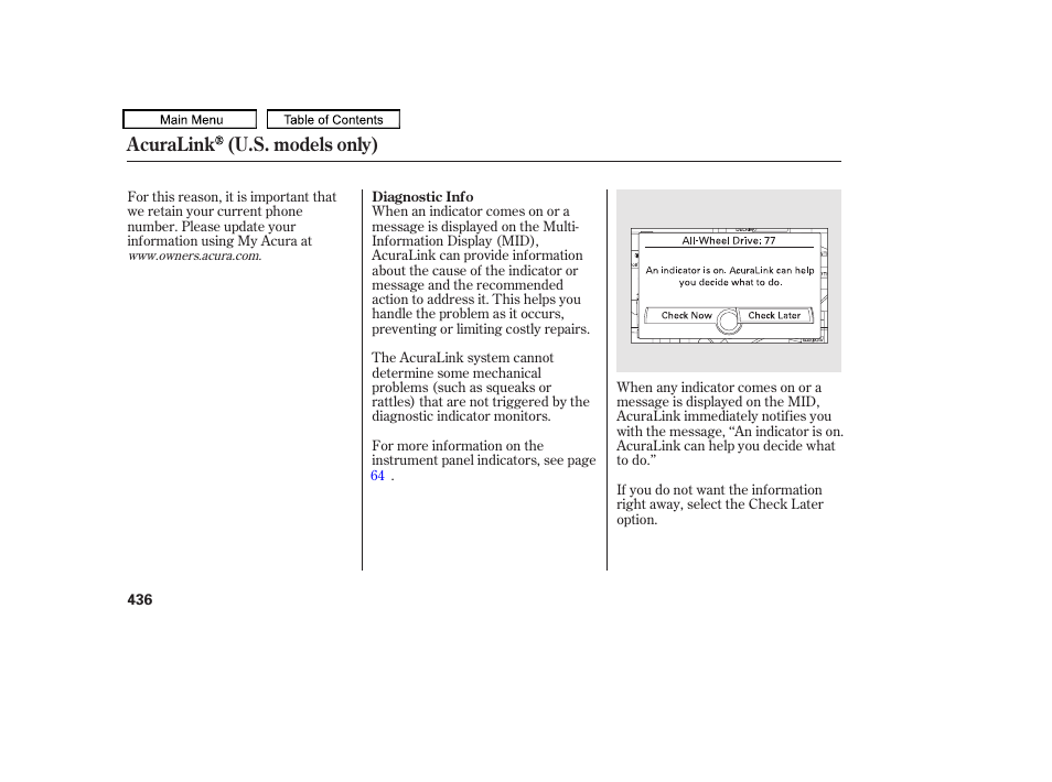 Acuralink (u.s. models only) | Acura 2010 TL User Manual | Page 439 / 612