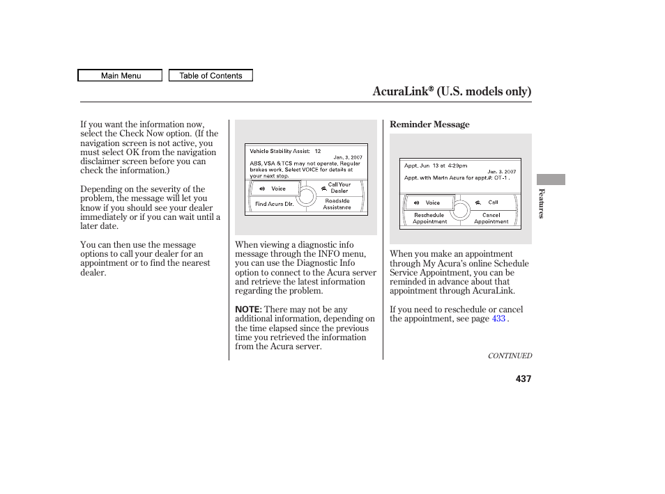 Acuralink (u.s. models only) | Acura 2010 TL User Manual | Page 440 / 612