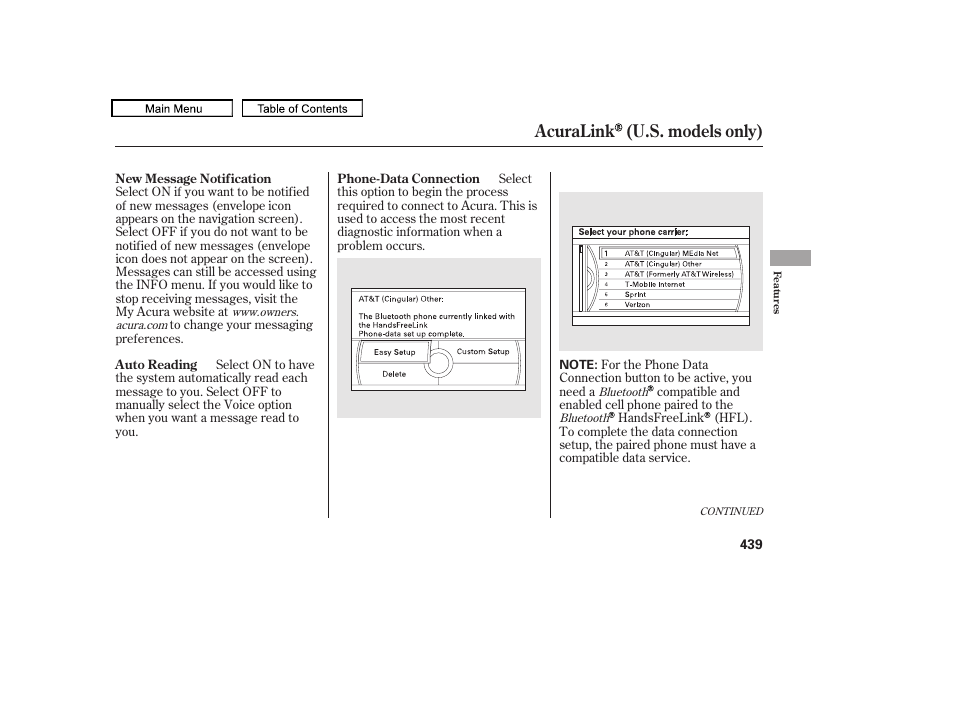 Acuralink (u.s. models only) | Acura 2010 TL User Manual | Page 442 / 612