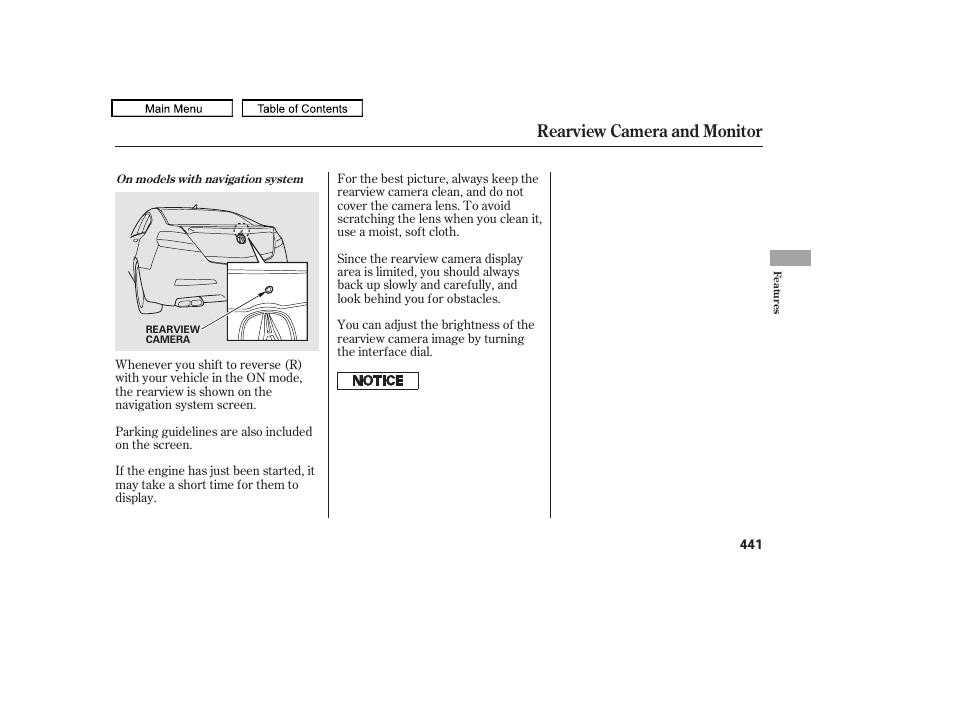 Rearview camera and monitor | Acura 2010 TL User Manual | Page 444 / 612