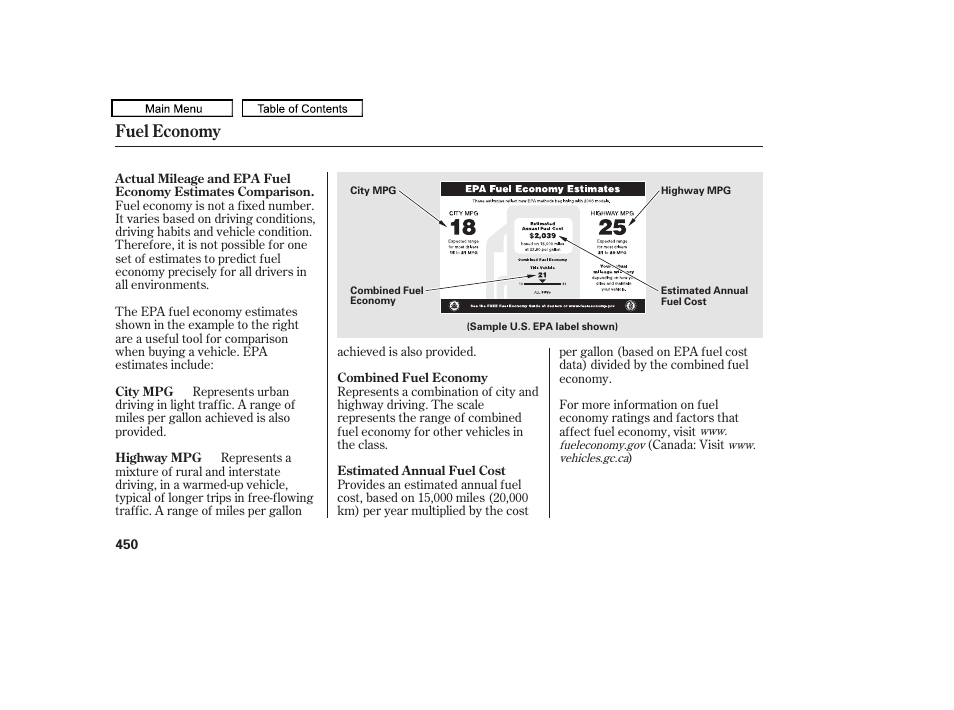 Fuel economy | Acura 2010 TL User Manual | Page 453 / 612