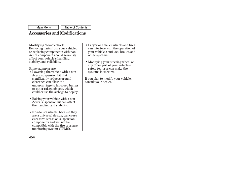 Accessories and modifications | Acura 2010 TL User Manual | Page 457 / 612