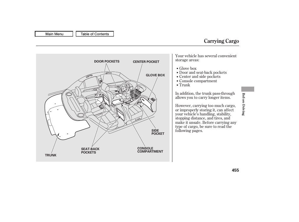Carrying cargo, 2010 tl | Acura 2010 TL User Manual | Page 458 / 612
