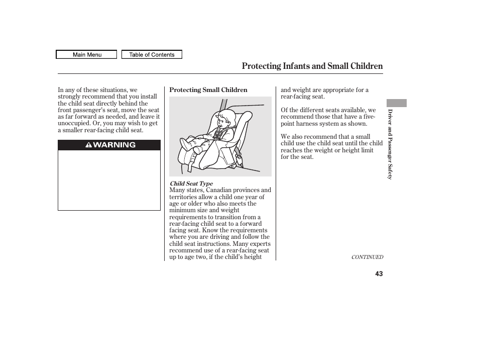 Protecting infants and small children, 2010 tl | Acura 2010 TL User Manual | Page 46 / 612