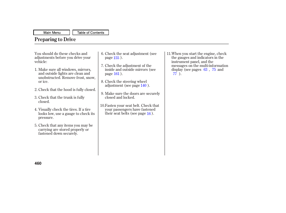Preparing to drive | Acura 2010 TL User Manual | Page 463 / 612