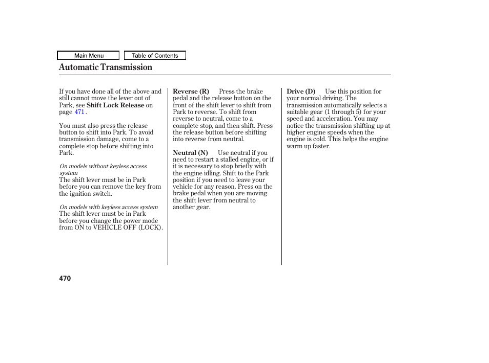 Automatic transmission | Acura 2010 TL User Manual | Page 473 / 612
