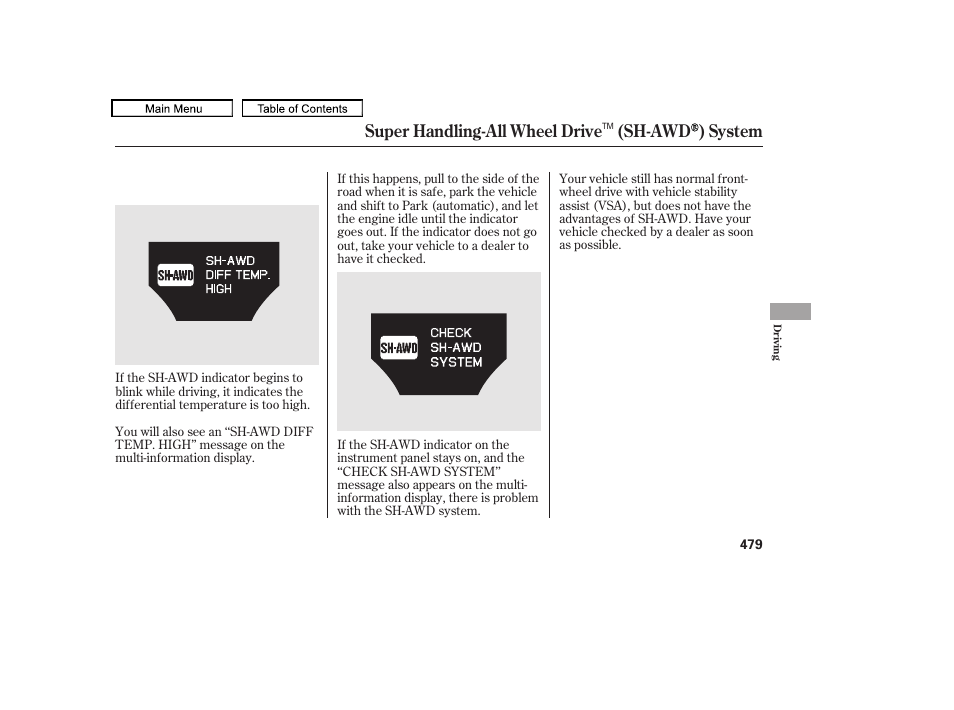 Super handling-all wheel drive (sh-awd ) system | Acura 2010 TL User Manual | Page 482 / 612