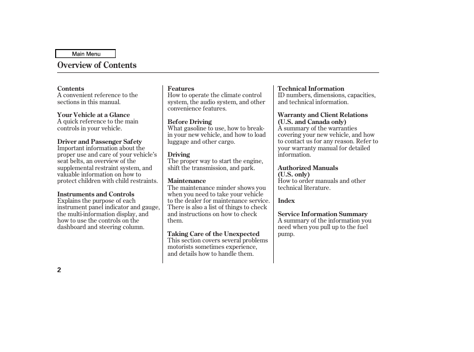 Overview of contents | Acura 2010 TL User Manual | Page 5 / 612