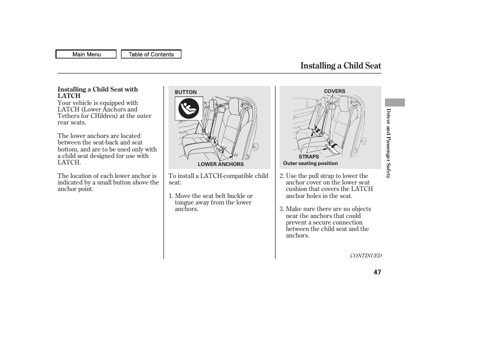 Installing a child seat, 2010 tl | Acura 2010 TL User Manual | Page 50 / 612