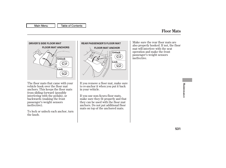 Floor mats, 2010 tl | Acura 2010 TL User Manual | Page 534 / 612