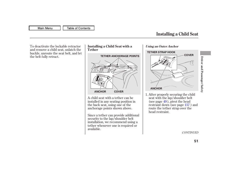 Installing a child seat, 2010 tl | Acura 2010 TL User Manual | Page 54 / 612