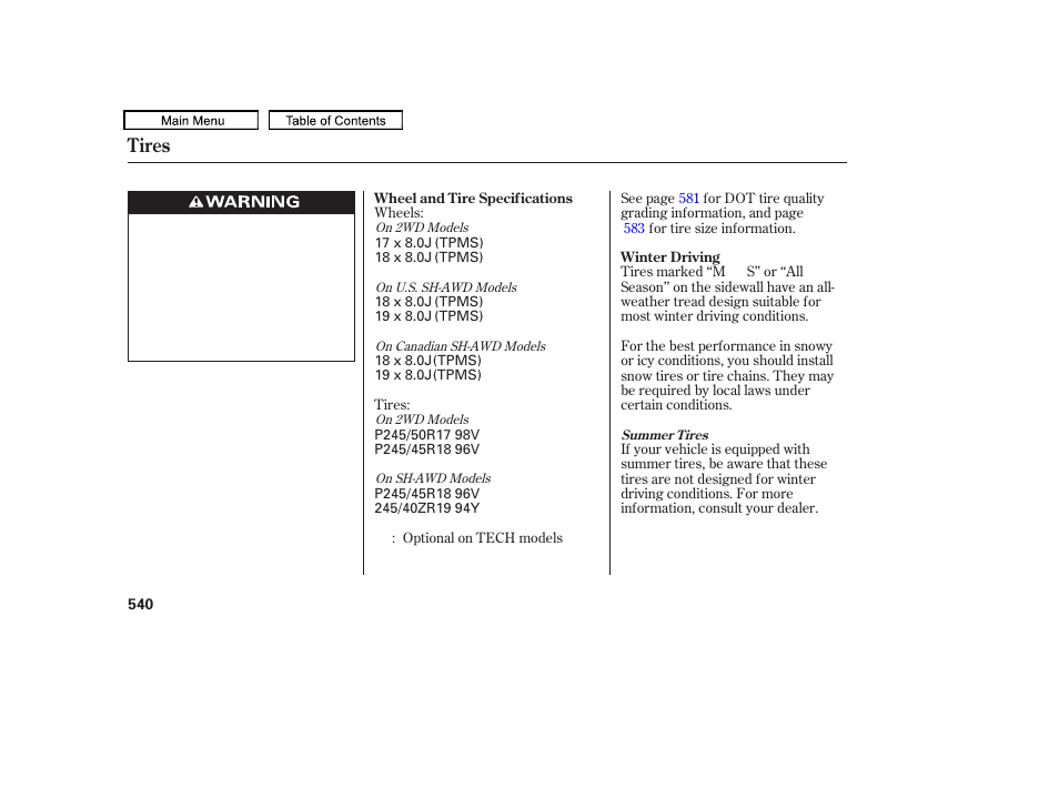 Tires | Acura 2010 TL User Manual | Page 543 / 612