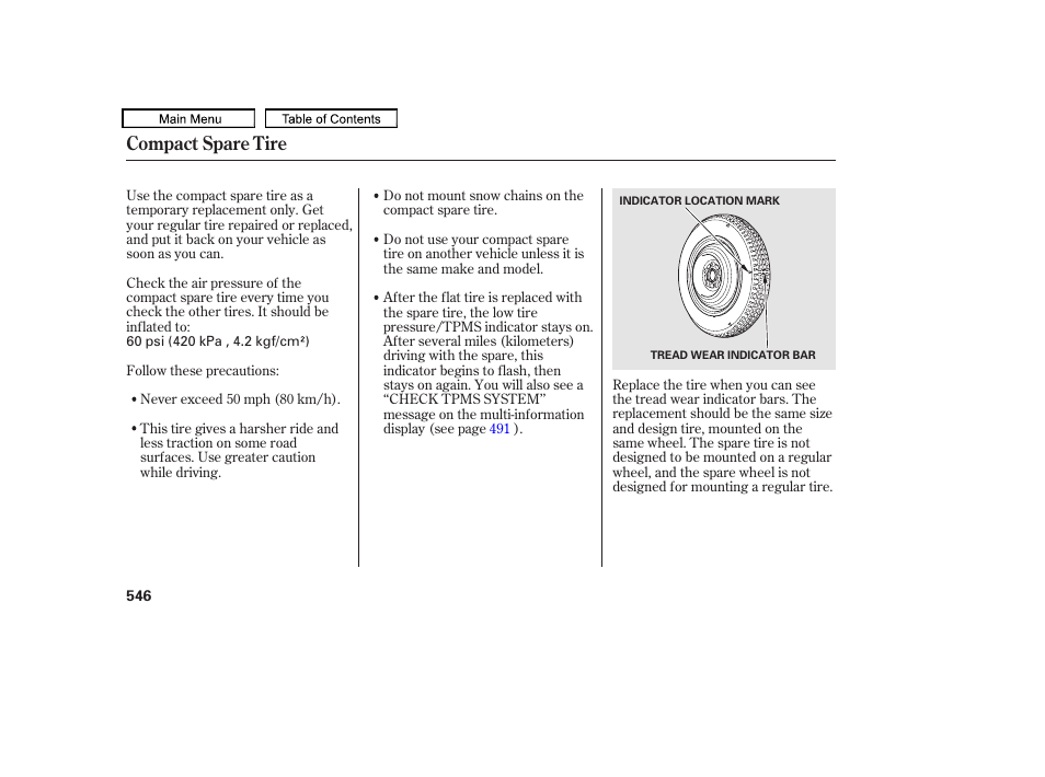 Compact spare tire | Acura 2010 TL User Manual | Page 549 / 612