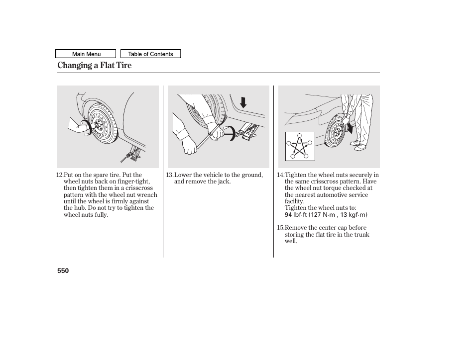 Changing a flat tire | Acura 2010 TL User Manual | Page 553 / 612