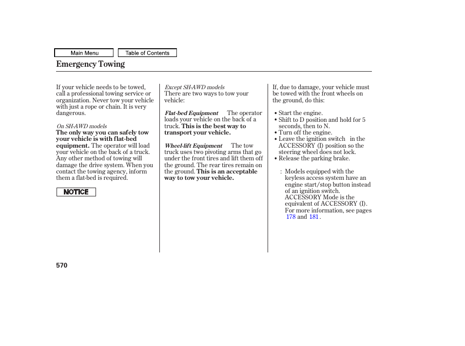 Emergency towing | Acura 2010 TL User Manual | Page 573 / 612