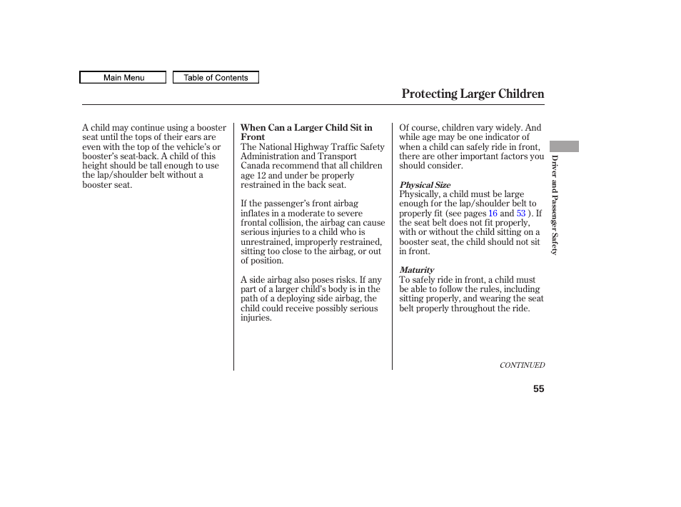 Protecting larger children | Acura 2010 TL User Manual | Page 58 / 612