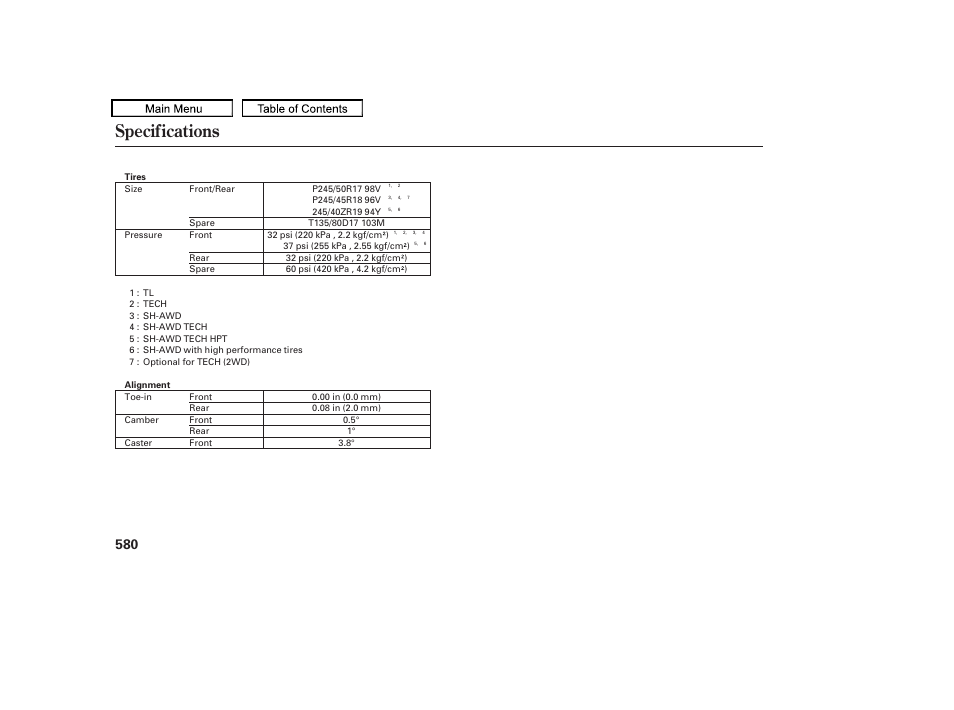 Specifications, 2010 tl | Acura 2010 TL User Manual | Page 583 / 612