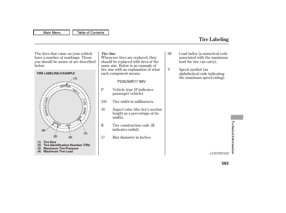 Tire labeling, 2010 tl | Acura 2010 TL User Manual | Page 586 / 612