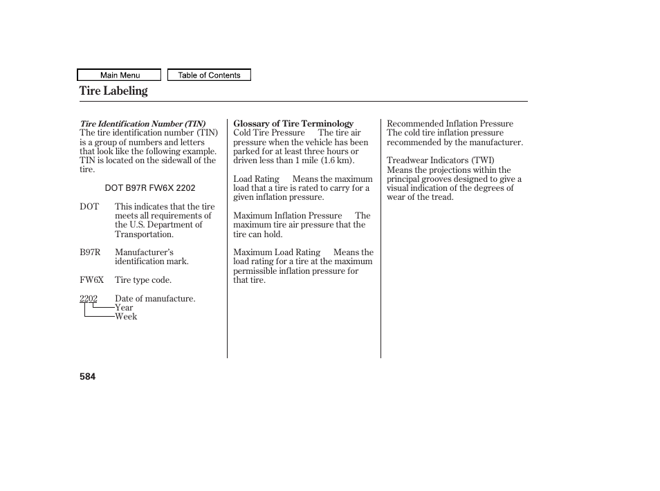 Tire labeling | Acura 2010 TL User Manual | Page 587 / 612