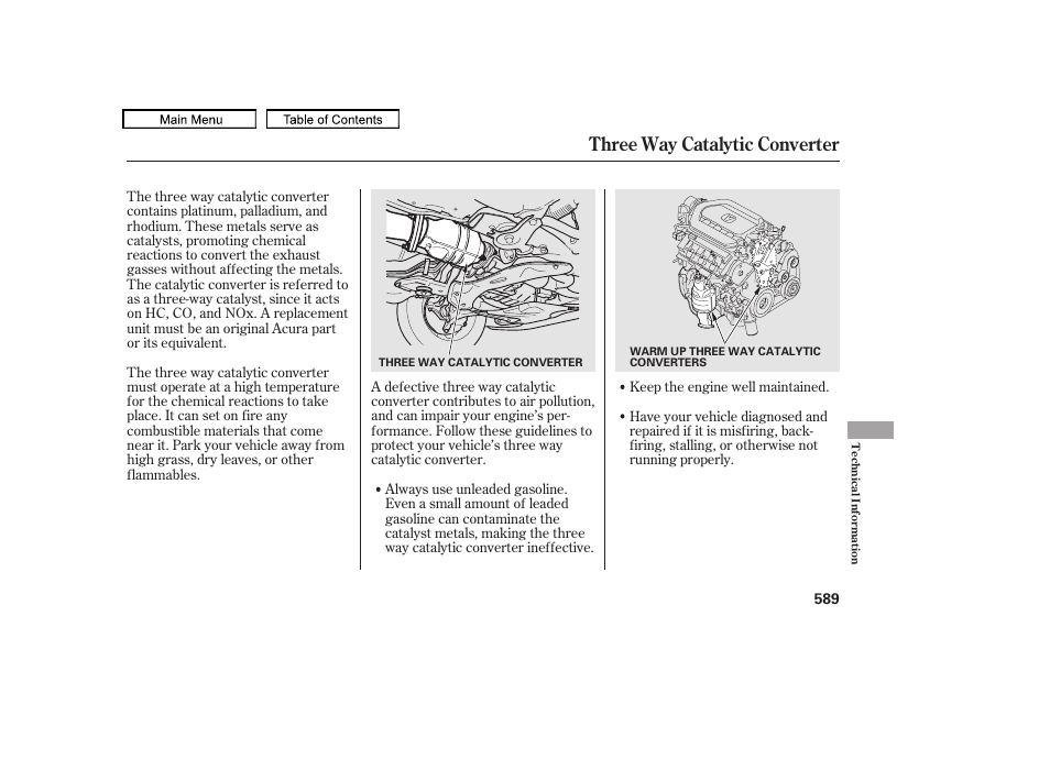 Three way catalytic converter | Acura 2010 TL User Manual | Page 592 / 612