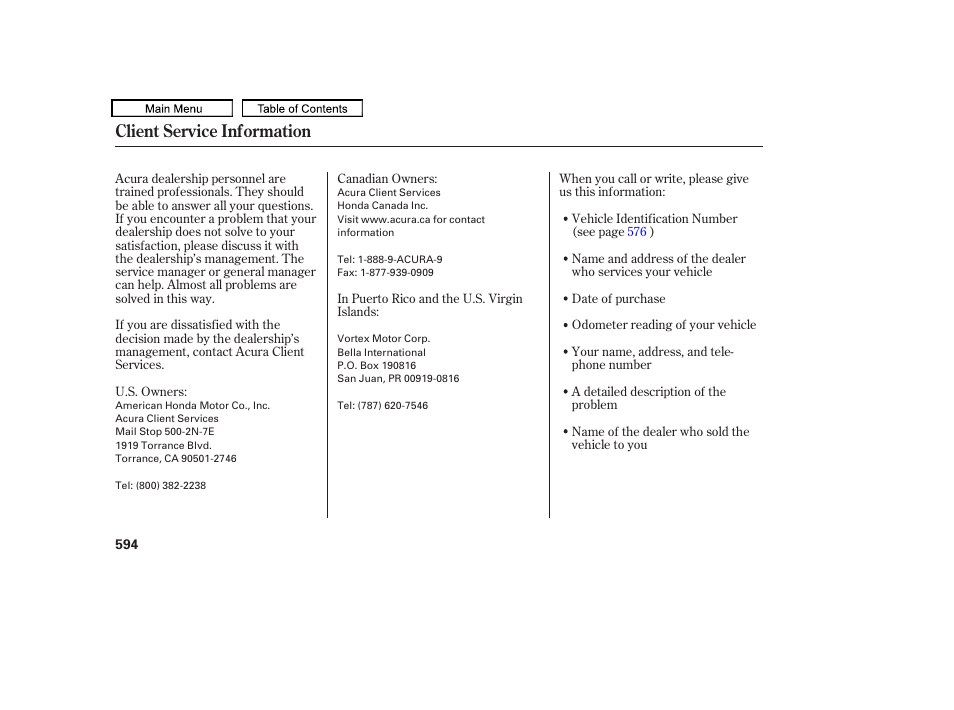Client service information | Acura 2010 TL User Manual | Page 597 / 612
