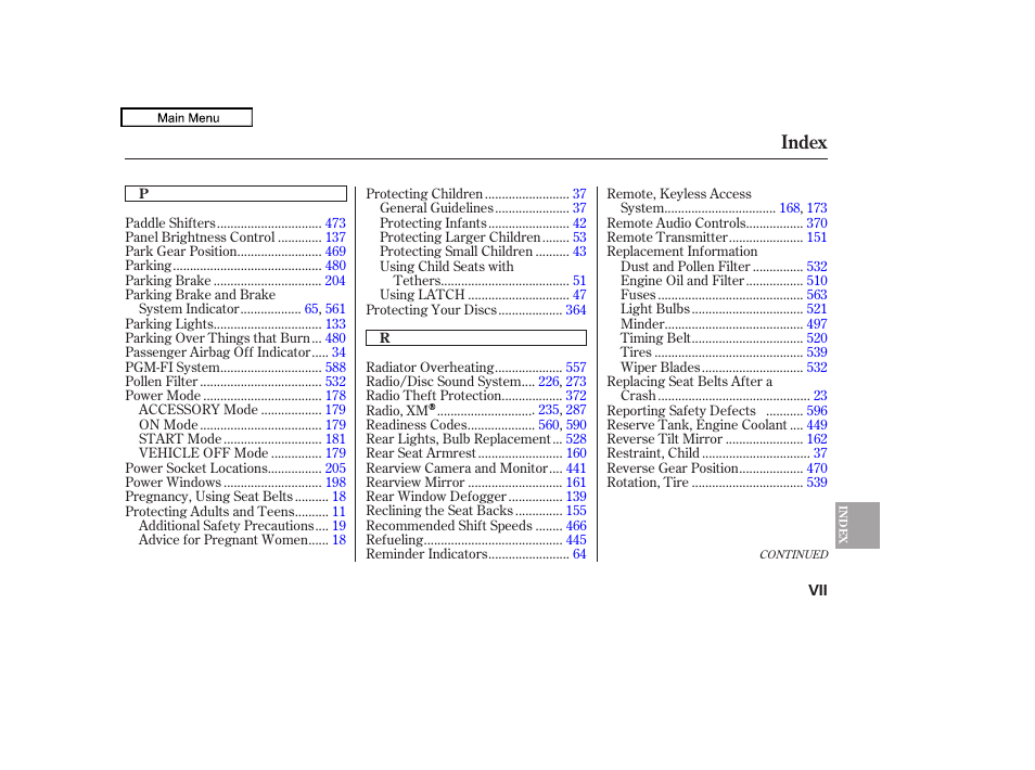 Index | Acura 2010 TL User Manual | Page 607 / 612