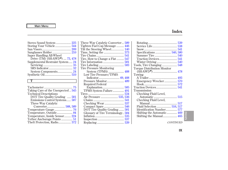 Index | Acura 2010 TL User Manual | Page 609 / 612