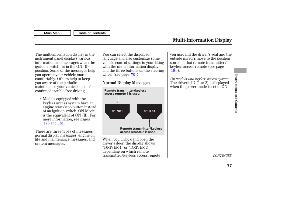 Multi-information display, 2010 tl | Acura 2010 TL User Manual | Page 80 / 612
