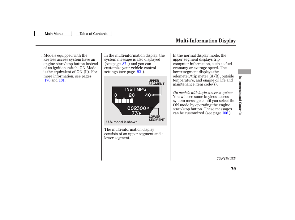 Multi-information display, 2010 tl | Acura 2010 TL User Manual | Page 82 / 612