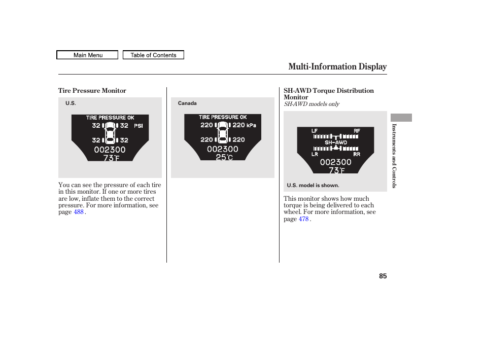 Multi-information display, 2010 tl | Acura 2010 TL User Manual | Page 88 / 612