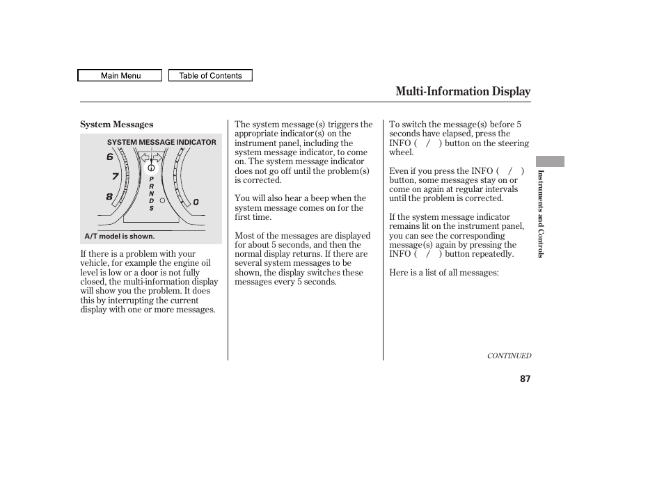 Multi-information display, 2010 tl | Acura 2010 TL User Manual | Page 90 / 612