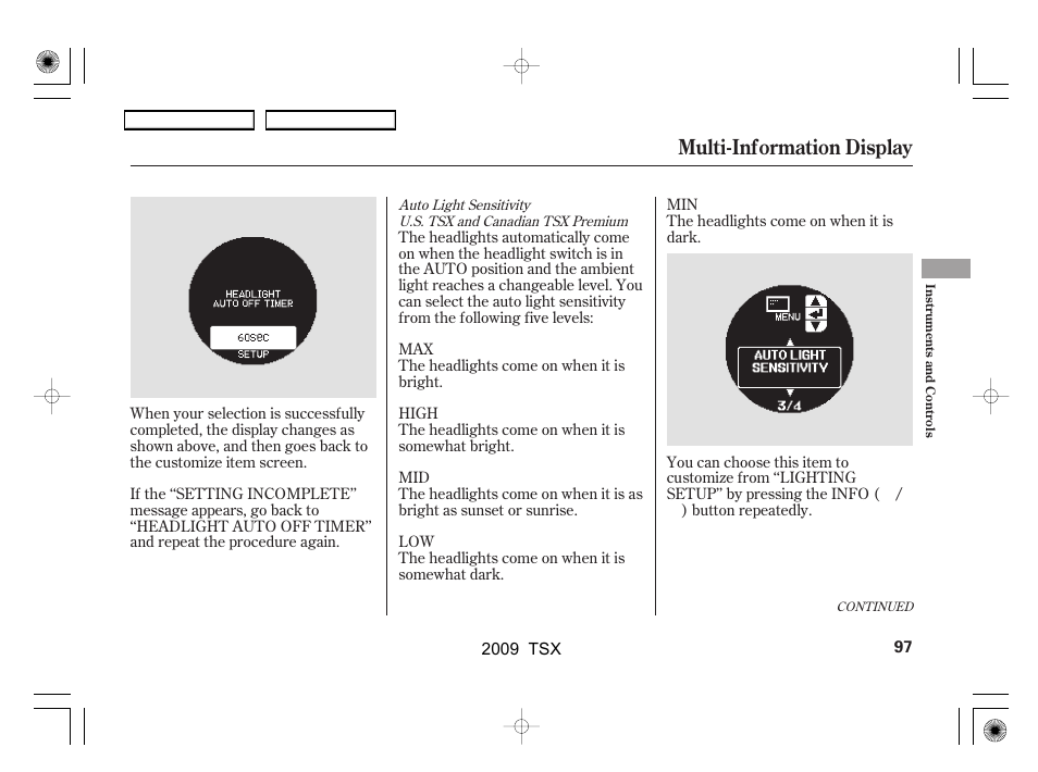 Multi-information display | Acura 2009 TSX User Manual | Page 100 / 524